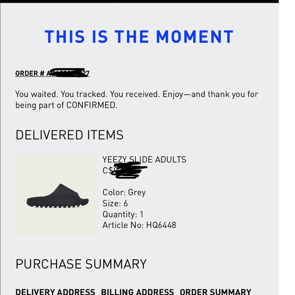 YEEZY SLIDE ADULTS “ONYX”
Color: GREY 
Size: 6 (MENS) 7 (WOMENS) - Picture 5 of 5